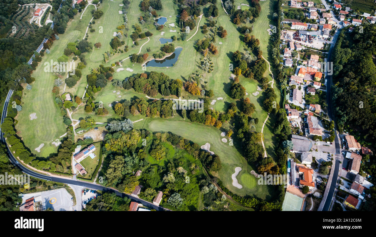 Drone view of a golf course in Italy Stock Photo
