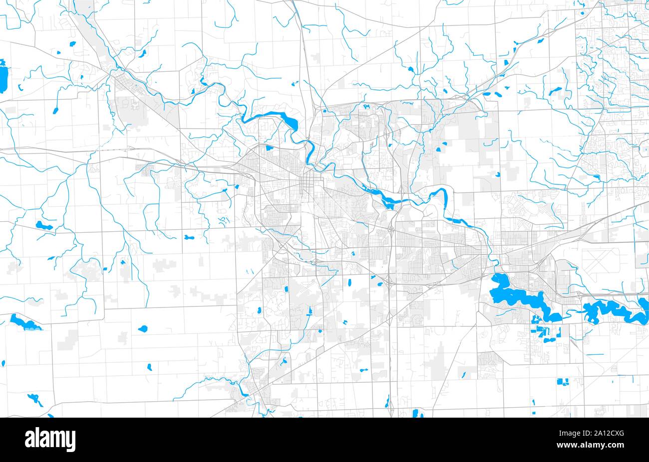 Rich detailed vector area map of Ann Arbor, Michigan, USA. Map template