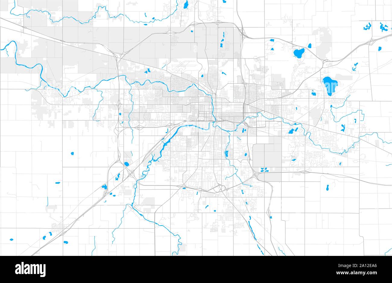 Rich detailed vector area map of Lansing, Michigan, USA. Map template
