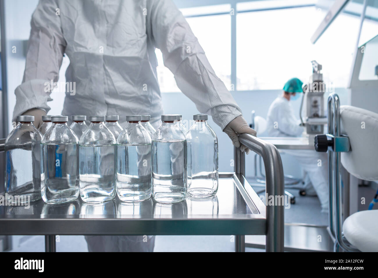 Flasks with liquids in a lab Pharmaceutical industry factory and