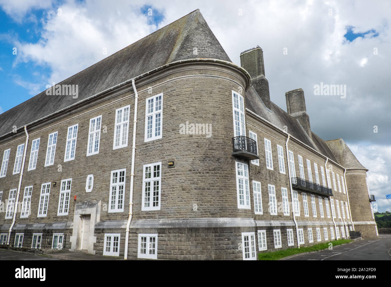 County Hall,imposing,building,on,skyline,of,Carmarthen,Carmarthenshire County Council,Carmarthenshire,Wales,Welsh,UK,U.K.,GB,Britain,British, Stock Photo