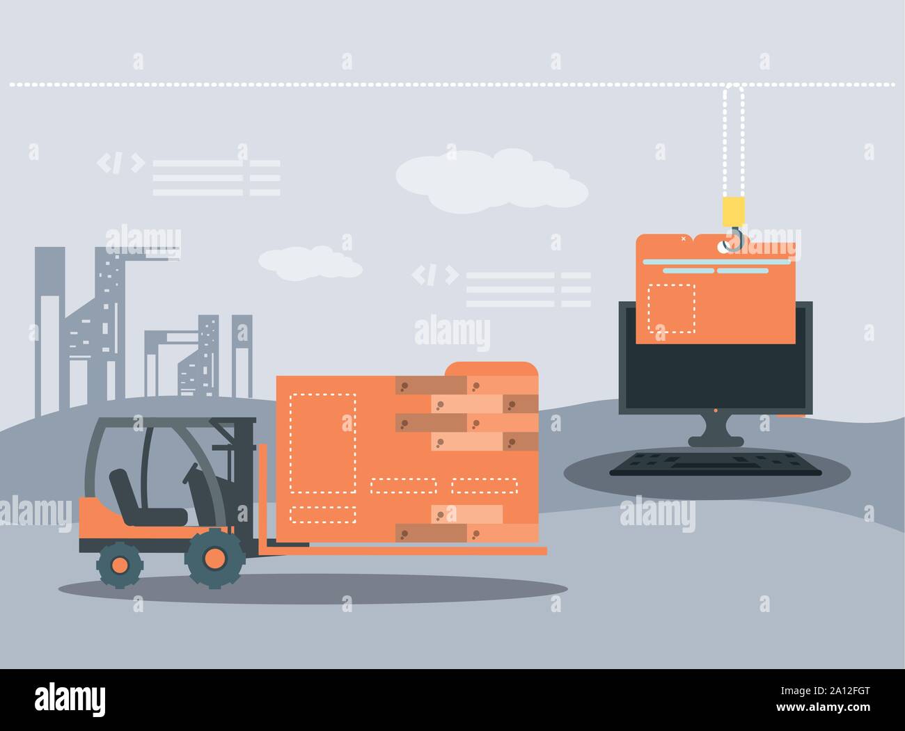desktop with webpage under cosntruction vector illustration design Stock Vector
