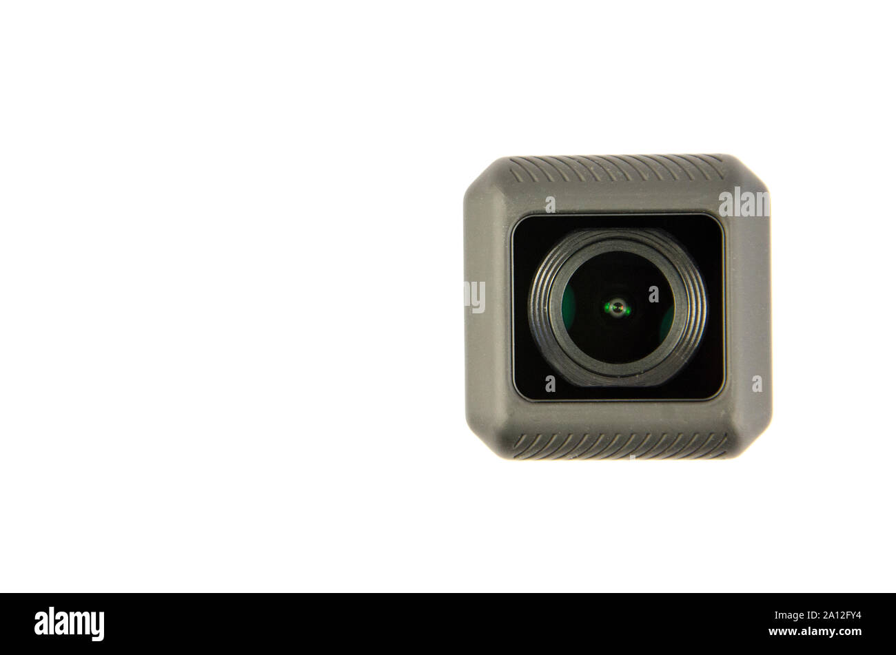 macro high key photo or photography of a boxed little action cam with 4K capabilitys for freestyle or racing drones Stock Photo