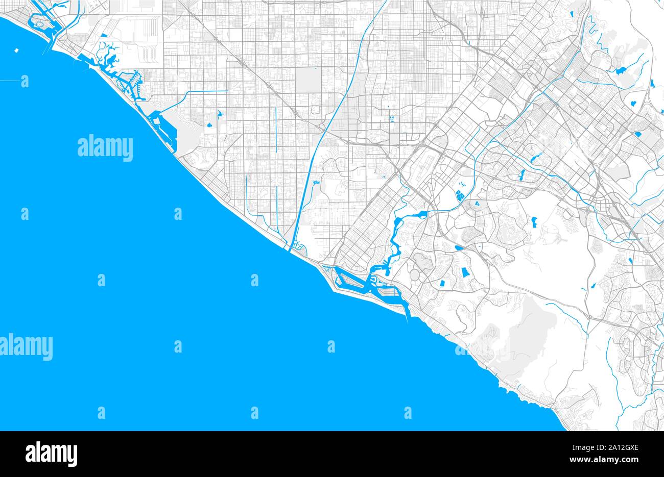 Rich detailed vector area map of Costa Mesa, California, USA. Map template for home decor Stock