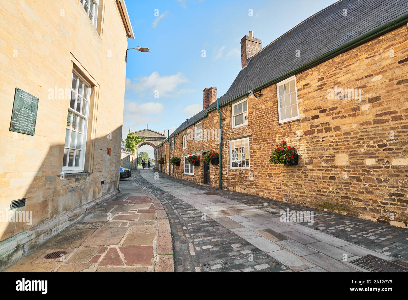 Path and entrance to the medieval castle hall at Oakham, Rutland ...