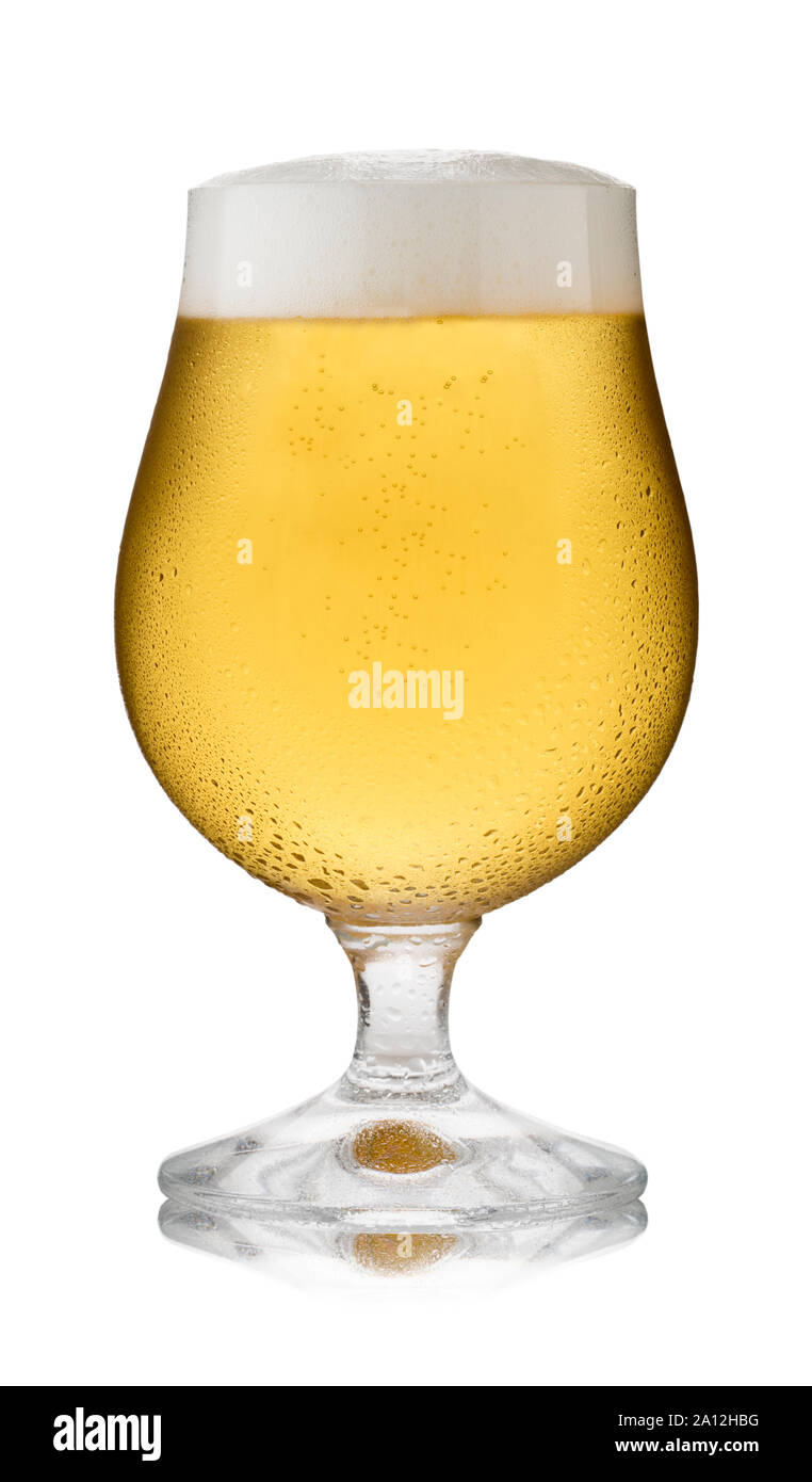 Isolated image of a refreshing glass of lager, in a schooner glass, with condensation Stock Photo