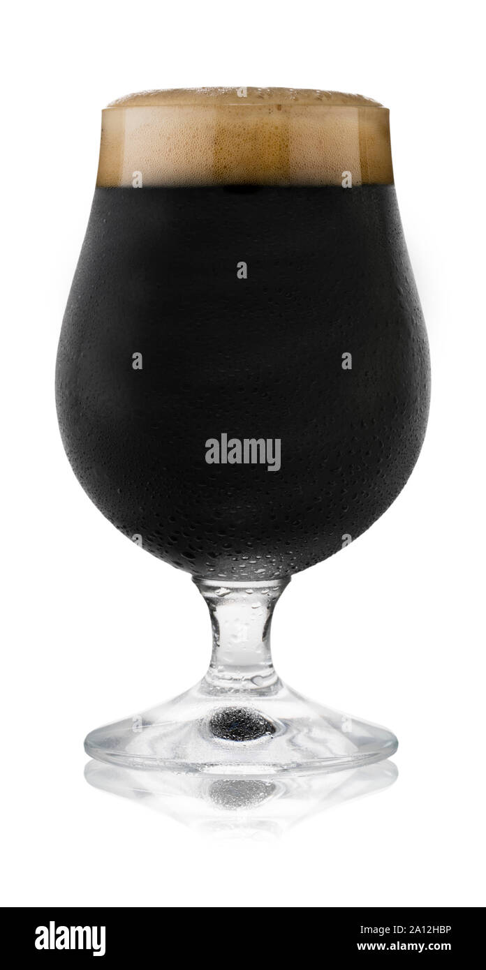 Isolated image of a refreshing glass of stout, in a schooner glass, with condensation Stock Photo