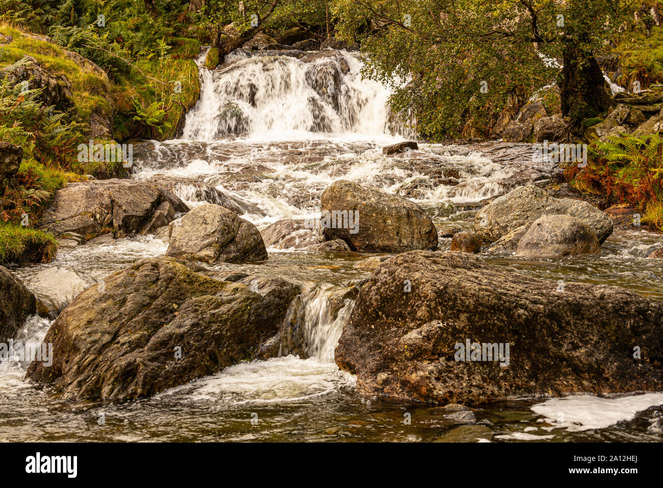 Waterfalls off Dovedale Beck, below Dove Crag, Lake District, Cumbria, England Stock Photo