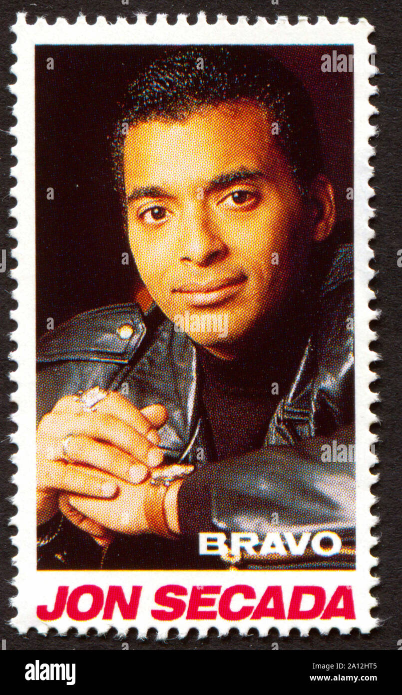 Jon Secada on a vintage postage stamp by Bravo from early 1980s Stock Photo