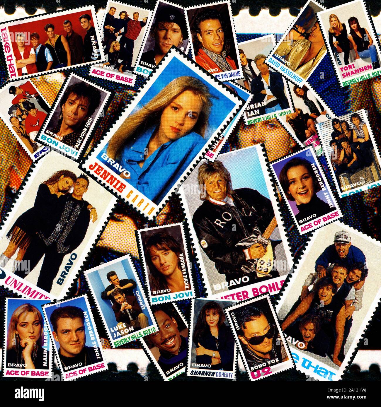 Collage with popular vintage entertainment celebrities, circa 1980's