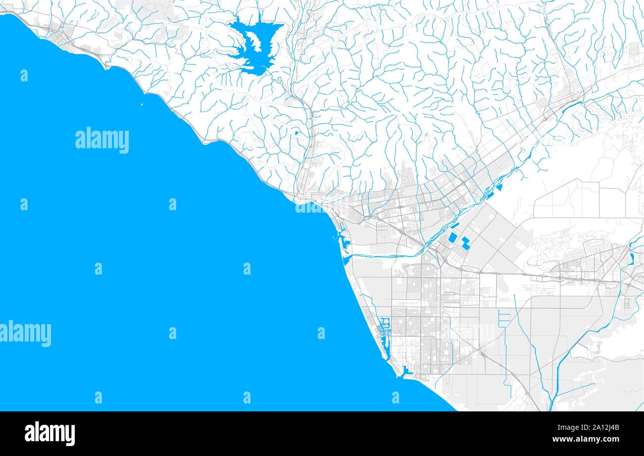 Rich detailed vector area map of San Buenaventura, California, USA. Map template for home decor. Stock Vector