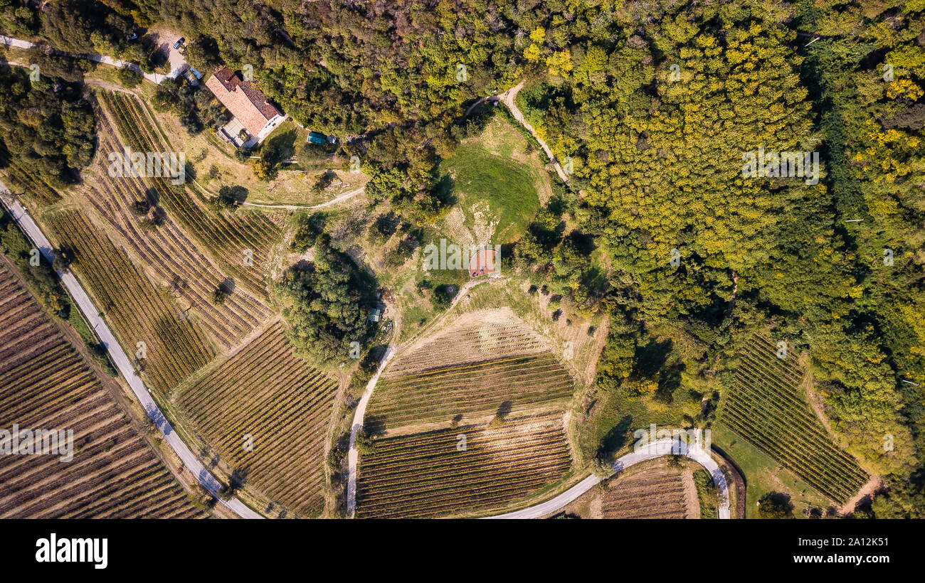 Drone view of Colli Euganei in Italy Stock Photo