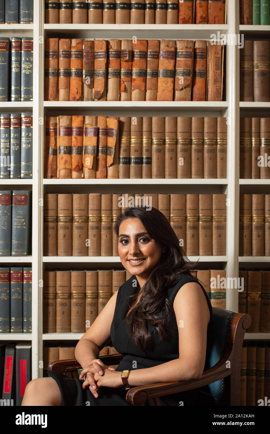 Barrister Rehana Popal, who is one of 10 social mobility advocates for the Bar Council in 2019, at King's Bench Walk Chambers, London. Stock Photo