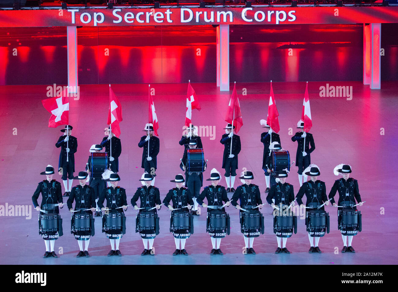 Top Secret Drum Corps beim Musikfest der Bundeswehr, Internationales Militär Tattoo im ISS Dome. Düsseldorf, 21.09.2019 Stock Photo