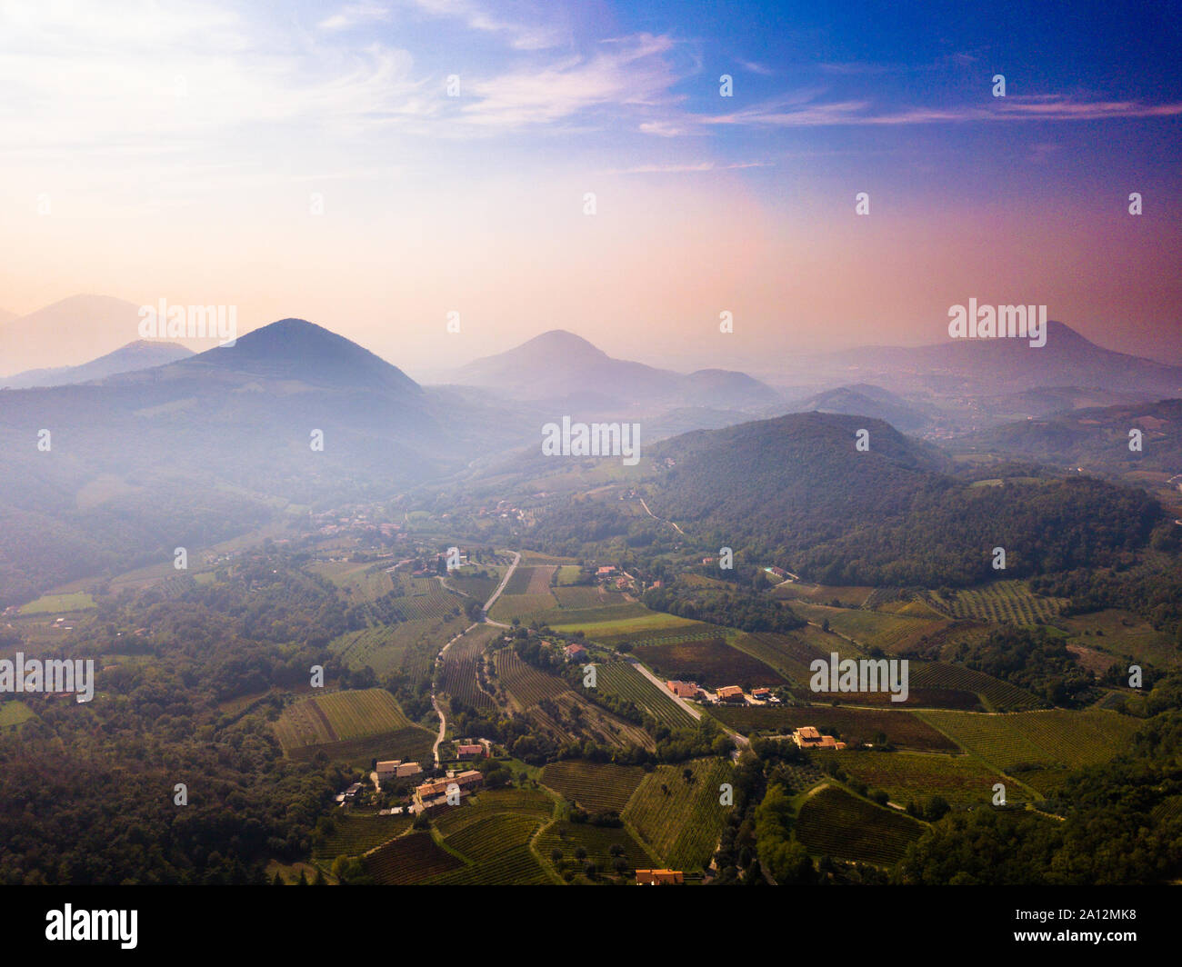 Drone view of Colli Euganei in Italy Stock Photo