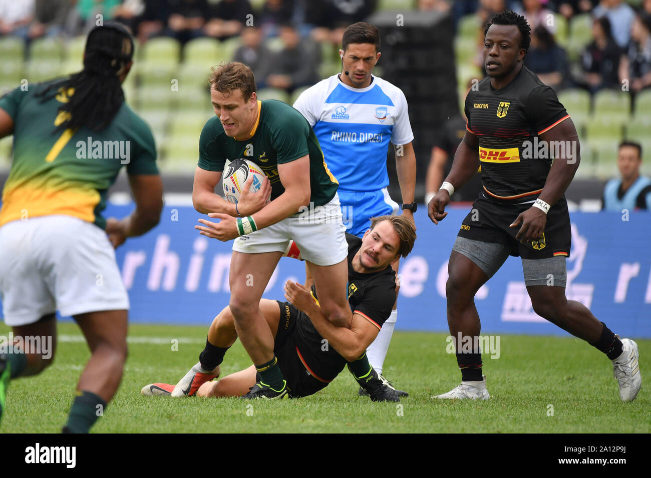 Munich, Deutschland. 22nd Sep, 2019. Action duels.Spielszene. South-Germany. Rugby Oktoberfest 7s, invitation tournament of the national teams in the Siebener Rugby, on 22.09.2019 in Munich, Olympic Stadium. | usage worldwide Credit: dpa/Alamy Live News Stock Photo