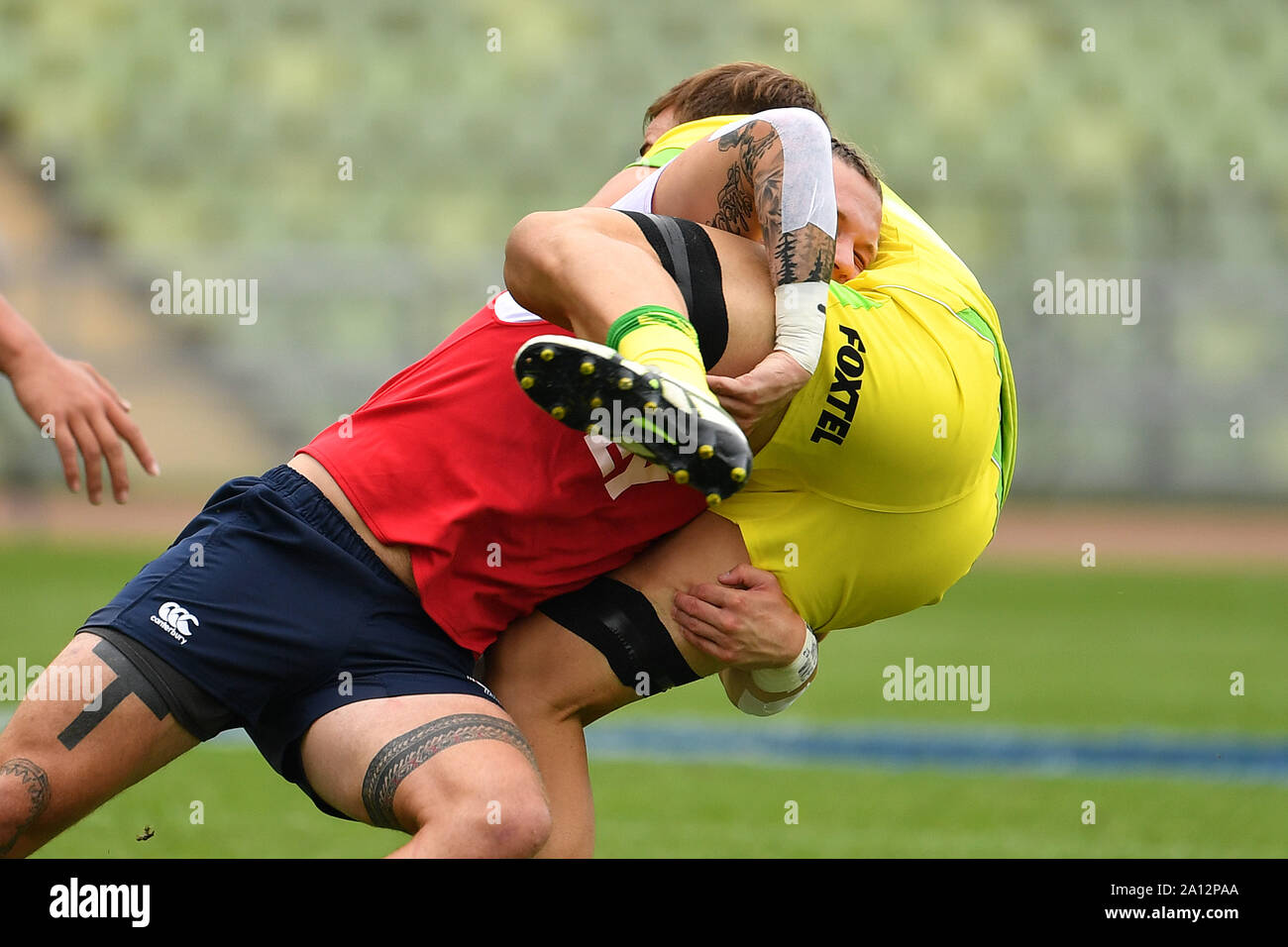 Munich, Deutschland. 22nd Sep, 2019. general game scene, action, duels . Australia USA. Rugby Oktoberfest 7s, invitation tournament of the national teams in the Siebener Rugby, on 22.09.2019 in Munich, Olympic Stadium. | usage worldwide Credit: dpa/Alamy Live News Stock Photo