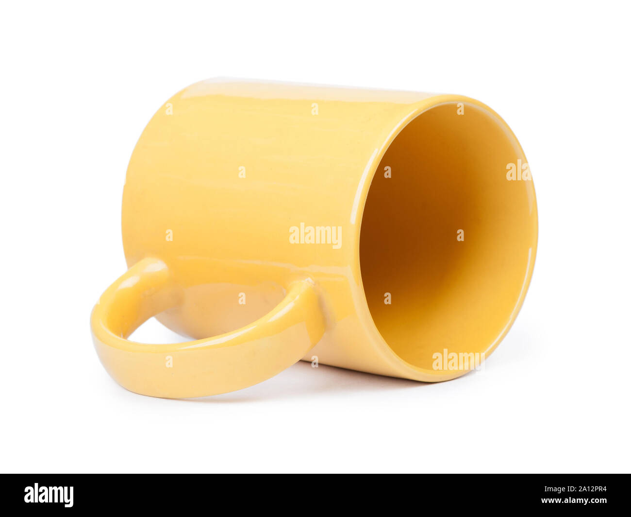 One yellow mug isolated on white background Stock Photo