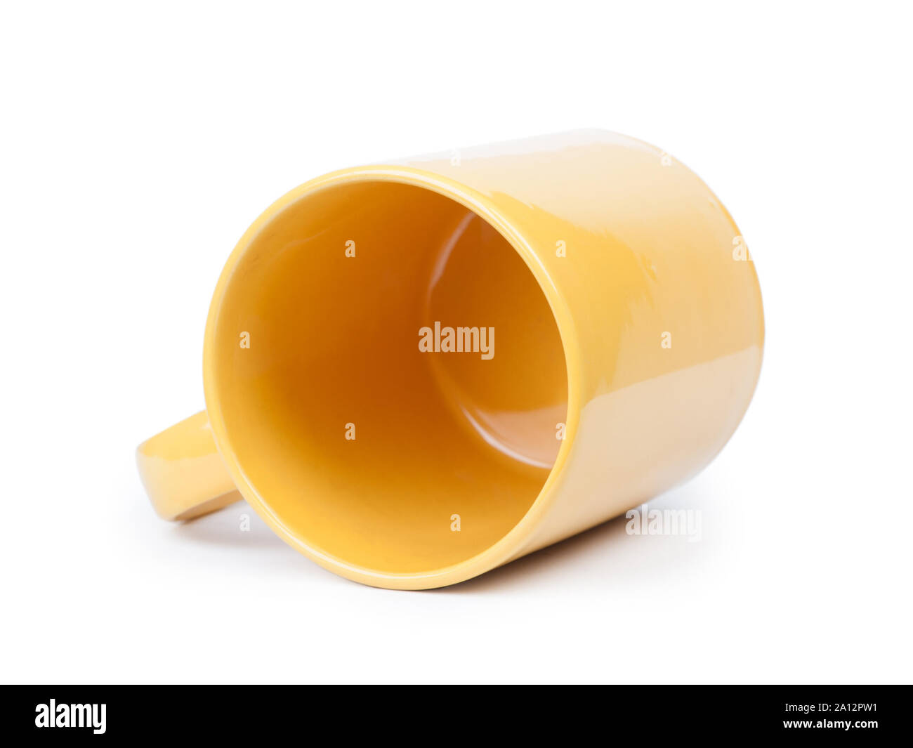 One yellow mug isolated on white background Stock Photo