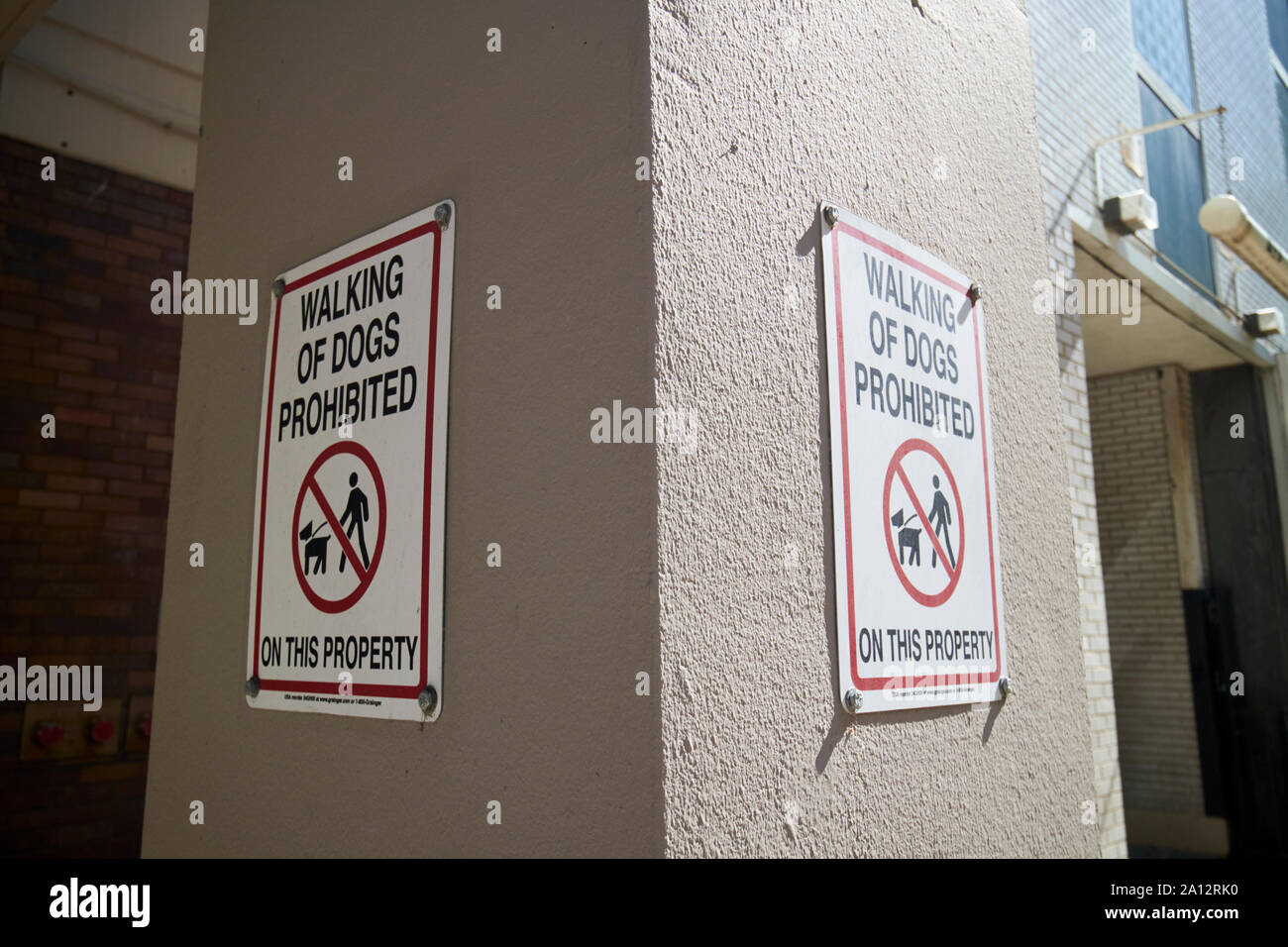 warning signs banning walking of dogs prohibited on this property in a building chicago illinois united states of america Stock Photo
