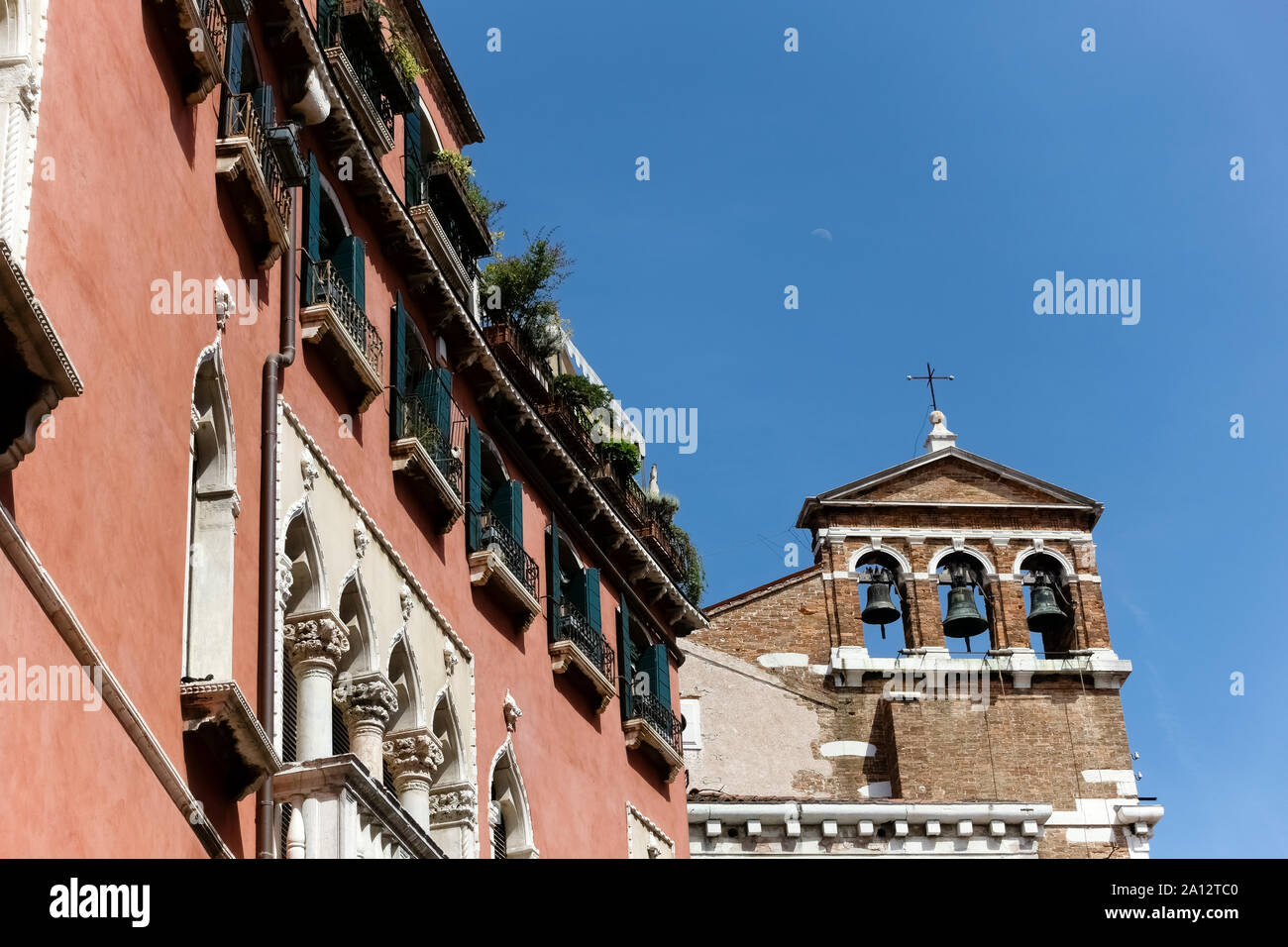 Bell tower of Santa Maria del Giglio also known as Santa Maria Zobenigo. Venice Church. Italy, Europe, EU. Stock Photo
