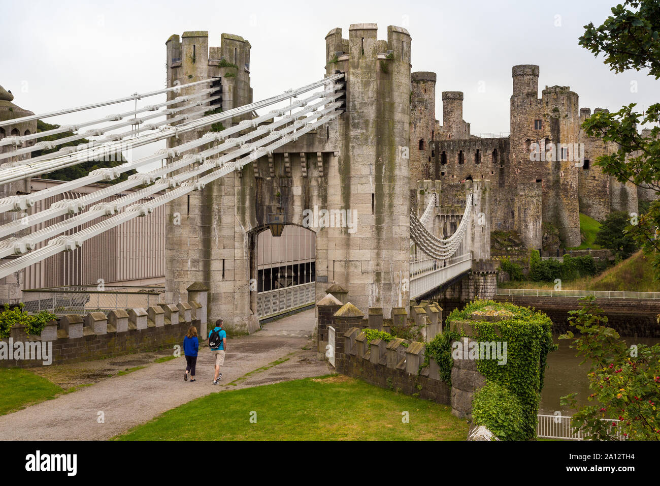 The 13th century castle at Conwy or Conway, Conwy County, Wales, United Kingdom.   The castle and fortified complex are part of the UNESCO World Herit Stock Photo