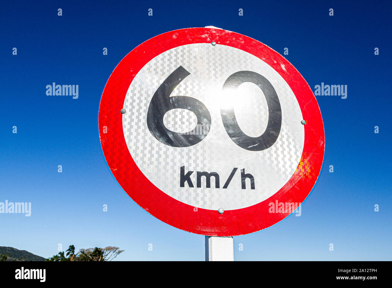 60 km/h speed limit sign. Florianopolis, Santa Catarina, Brazil. Stock Photo