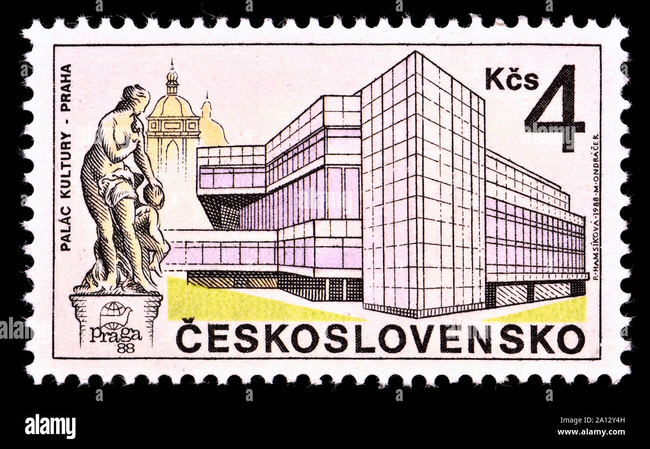 Czechoslovakian postage stamp (1988) : Modern architecture : Palace of Culture / Palac Kultury Stock Photo