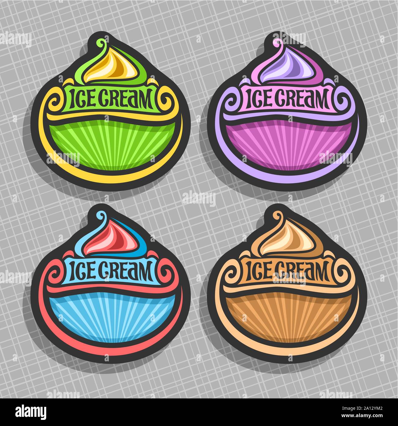 Vector set of Ice Cream Labels: 4 price tags with copy space for