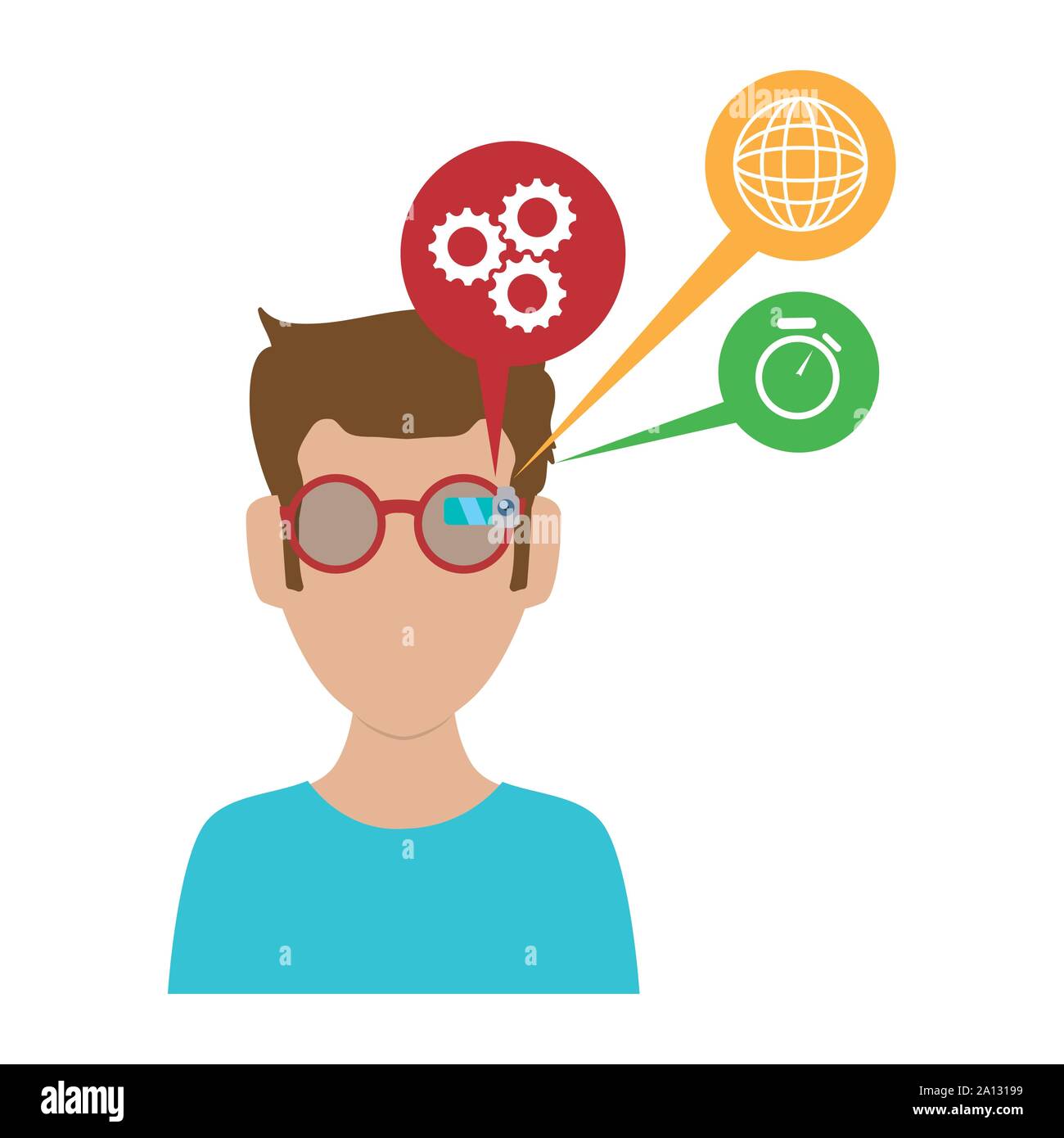 man with smart glasses and apps menu vector illustration design Stock Vector