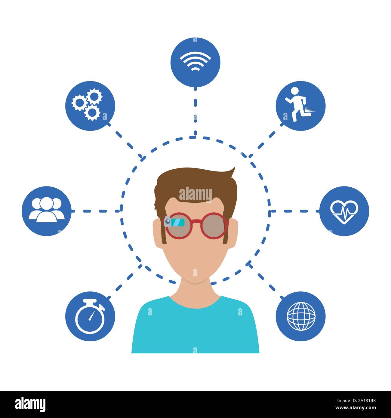 man with smart glasses and apps menu vector illustration design Stock Vector