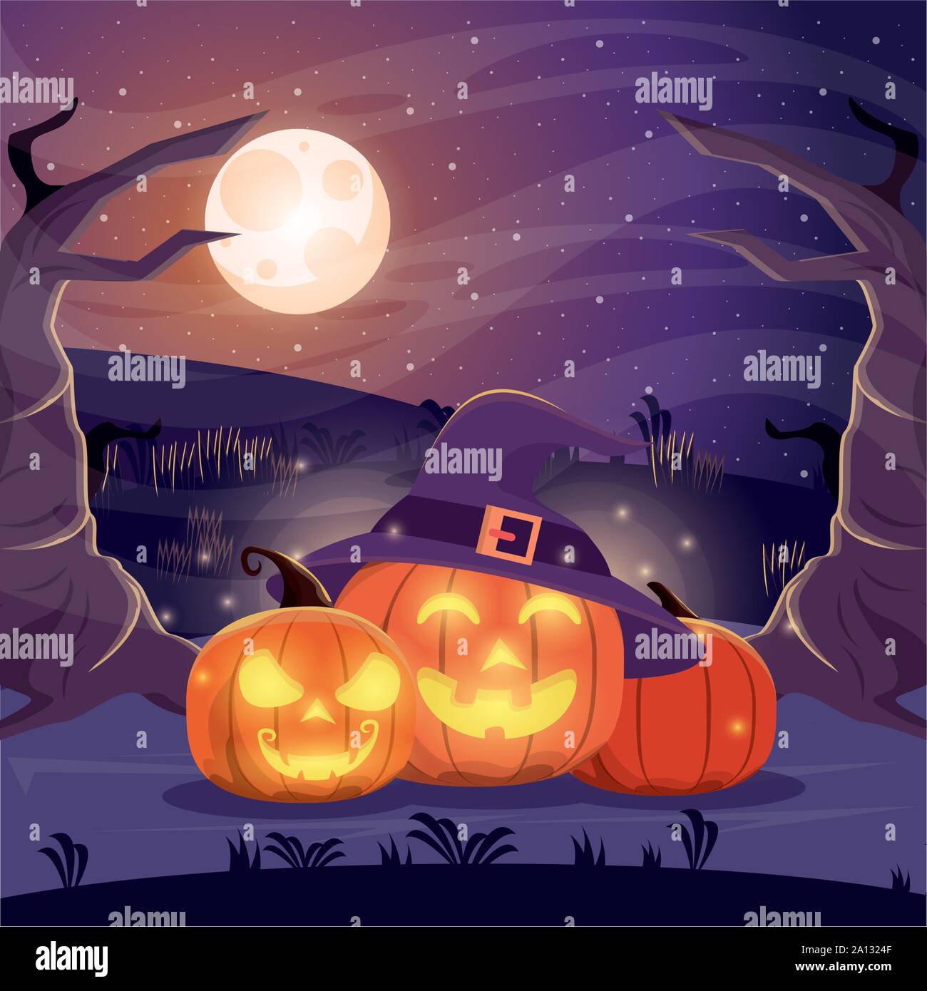 halloween dark scene with pumpkins Stock Vector Image & Art - Alamy