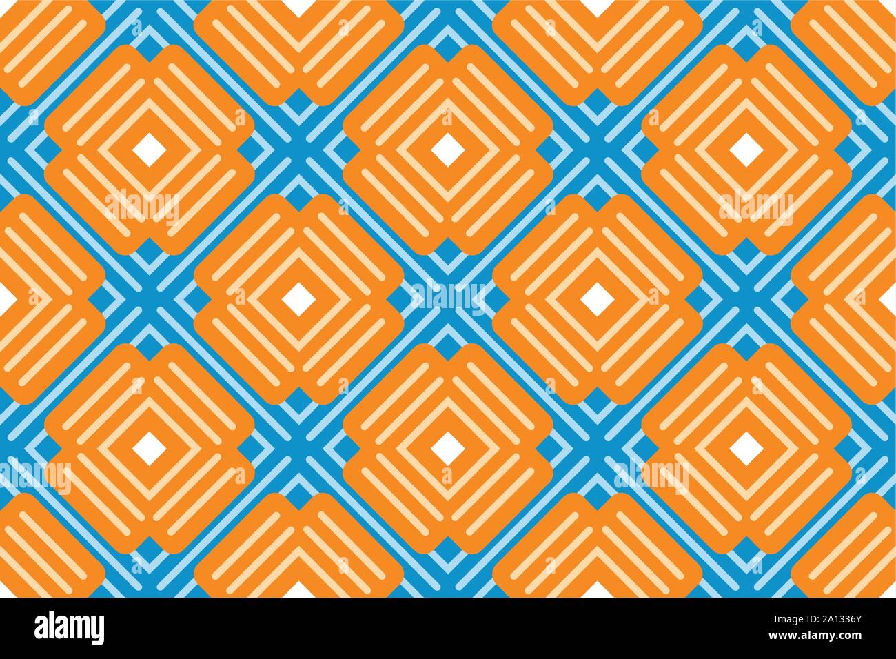 Vector seamless geometric pattern. Brown and light blue lines, white squares on blue background. Stock Vector
