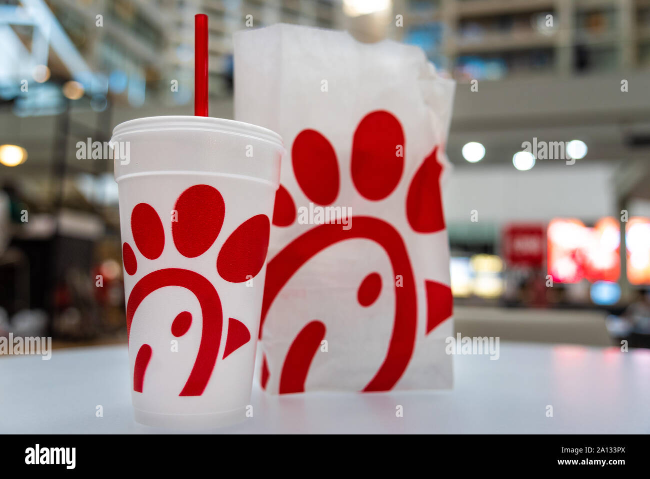 Chick-fil-A meal order at the CNN Center food court in downtown Atlanta, Georgia. (USA) Stock Photo