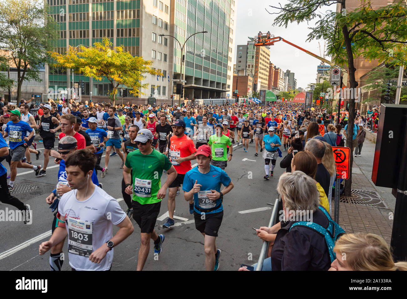 Montreal, Canada - 22 September 2019: Runners and participants at the start of the Marathon Stock Photo