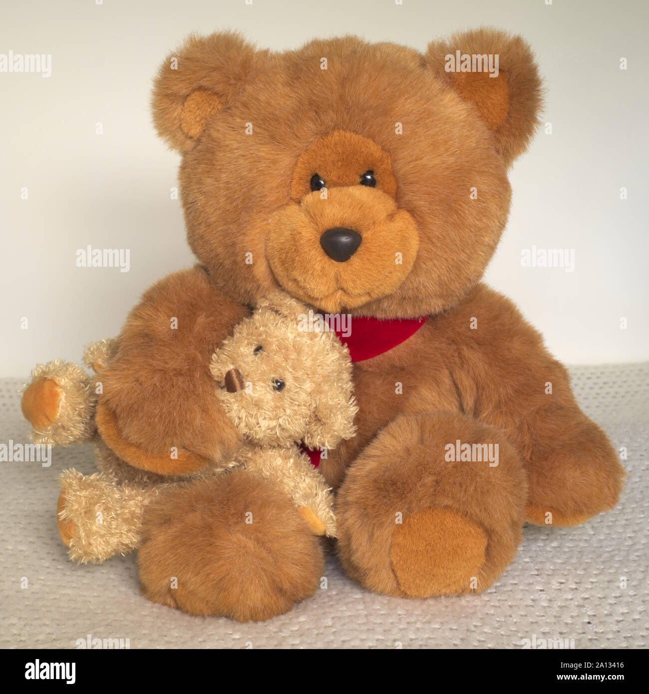 Medium Brown Teddy Bear, With Light Brown Teddy Bear Under His Arm Stock Photo