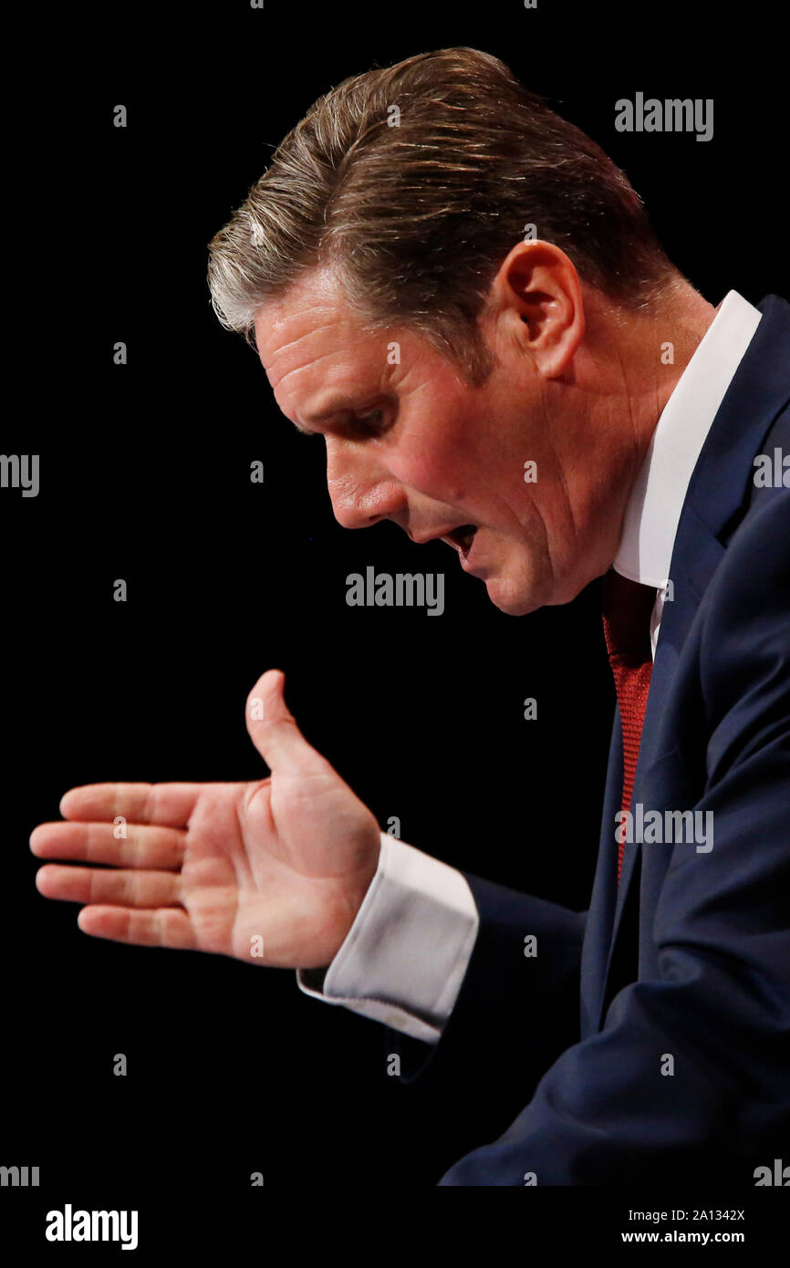 Brighton, UK. 23rd Sep, 2019. Keir Starmer, shadow Exiting the European Union secretary speaks before a vote on the Labour Party's stance on Brexit during the Labour Party Annual Conference 2019 in Brighton, UK. Monday September 22, 2019. Photograph Credit: Luke MacGregor/Alamy Live News Stock Photo