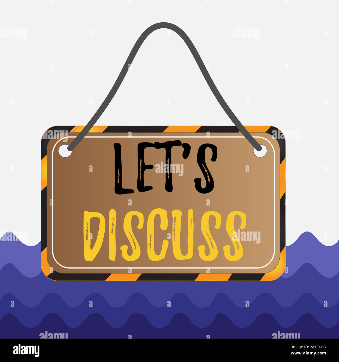 Conceptual hand writing showing Let S Discuss. Concept meaning Permit to  Talk Open Up Go Over a Topic Chat Sharing Board attach string color black  yel Stock Photo - Alamy