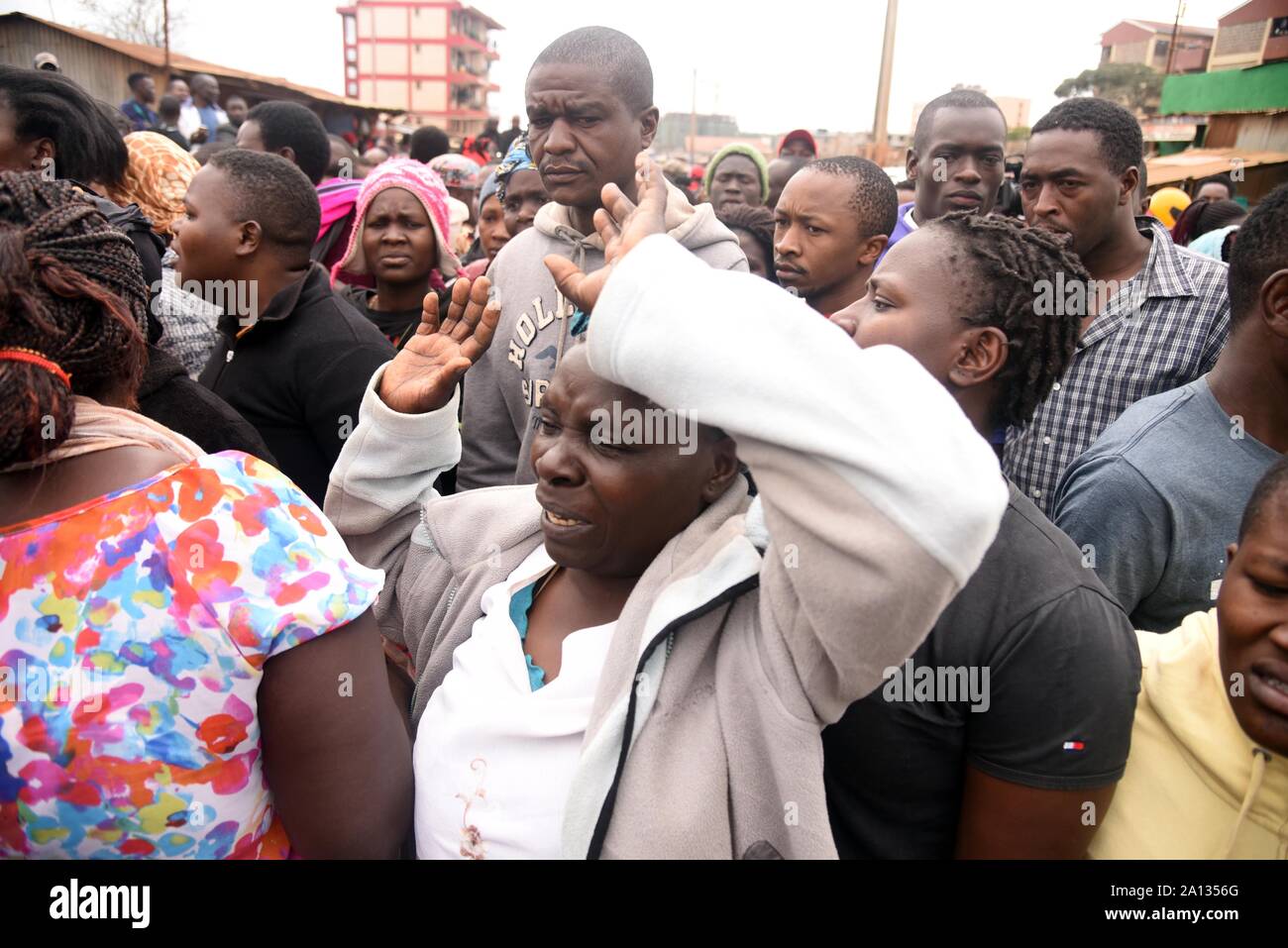 Nairobi, Kenya. 23rd Sep, 2019. People gather at the scene where a classroom collapsed in Nairobi, capital of Kenya, on Sept. 23, 2019. At least seven pupils were killed and 59 others injured early Monday after their classroom collapsed at a school compound in Nairobi, government and charity officials said. Credit: John Okoyo/Xinhua Credit: Xinhua/Alamy Live News Stock Photo