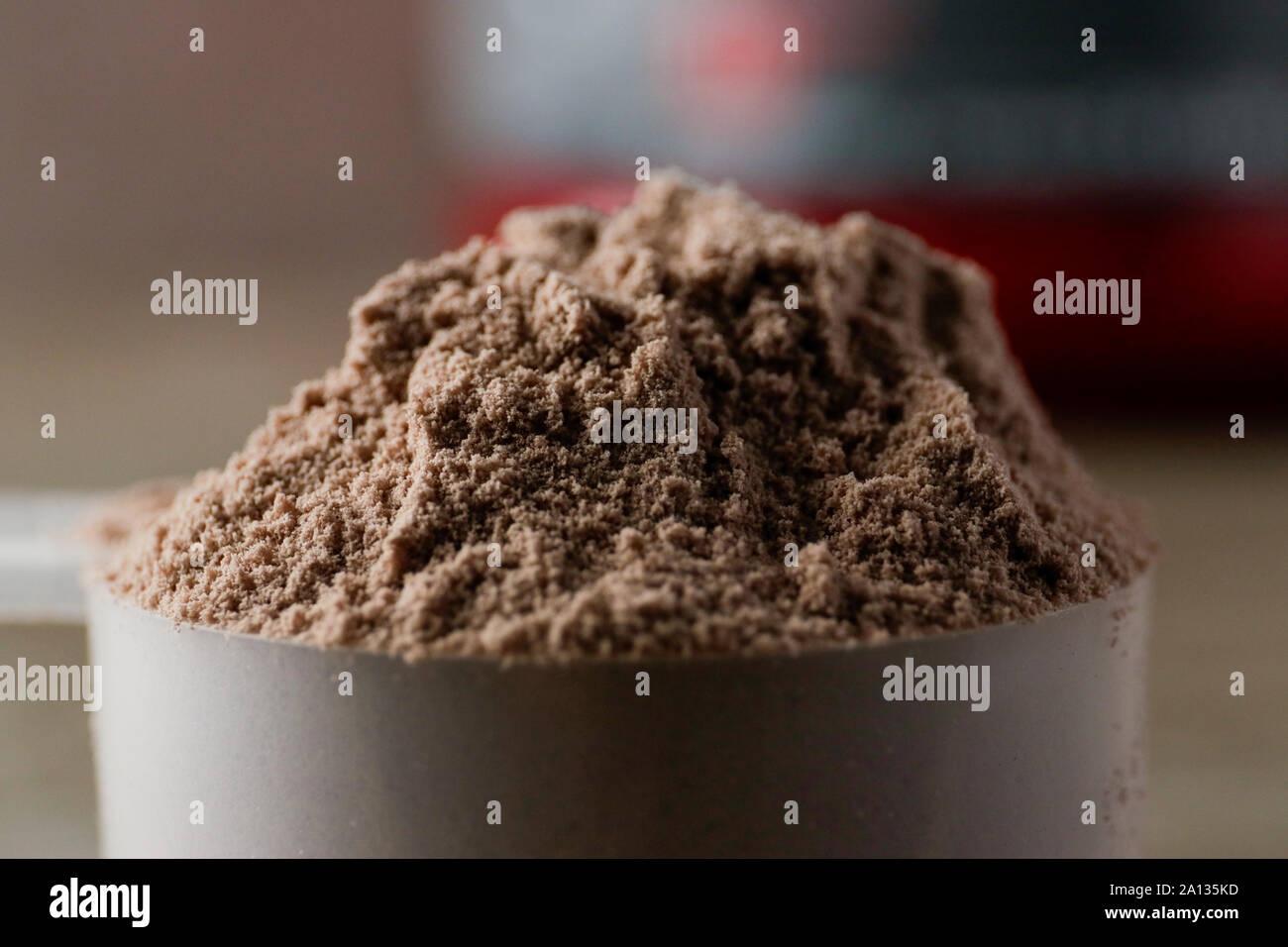 Whey protein powder supplement for after exercise workout Stock Photo