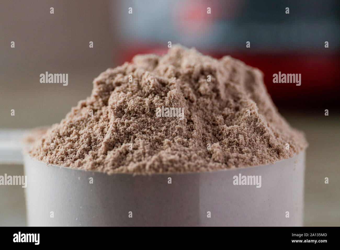 Whey protein powder supplement for after exercise workout Stock Photo