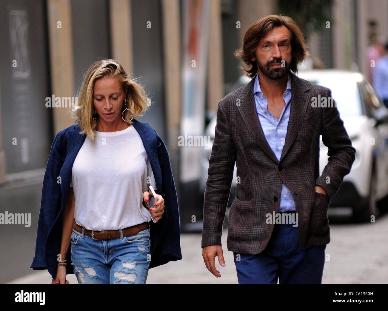 Milan, Andrea Pirlo and Valentina Baldini shopping in the center Andrea