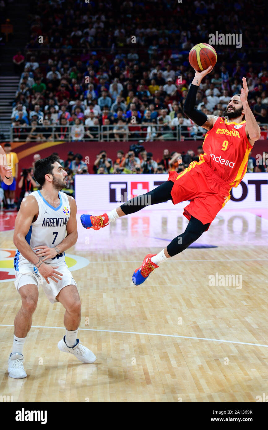 Ricky Rubio (Spain) vs. Argentina. FIBA Basketball World Cup China 2019, Final game Stock Photo