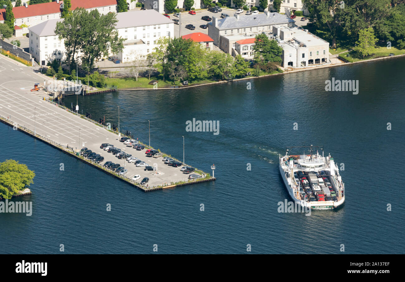 Aerial view of Wolfe Island Ferry, Kingston, Ontario Stock Photo