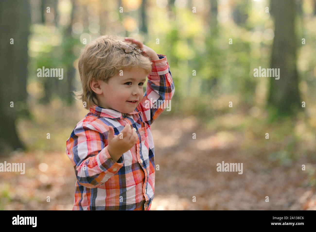 Child portrait smiling. Portrait of child. Funny little boy on nature ...