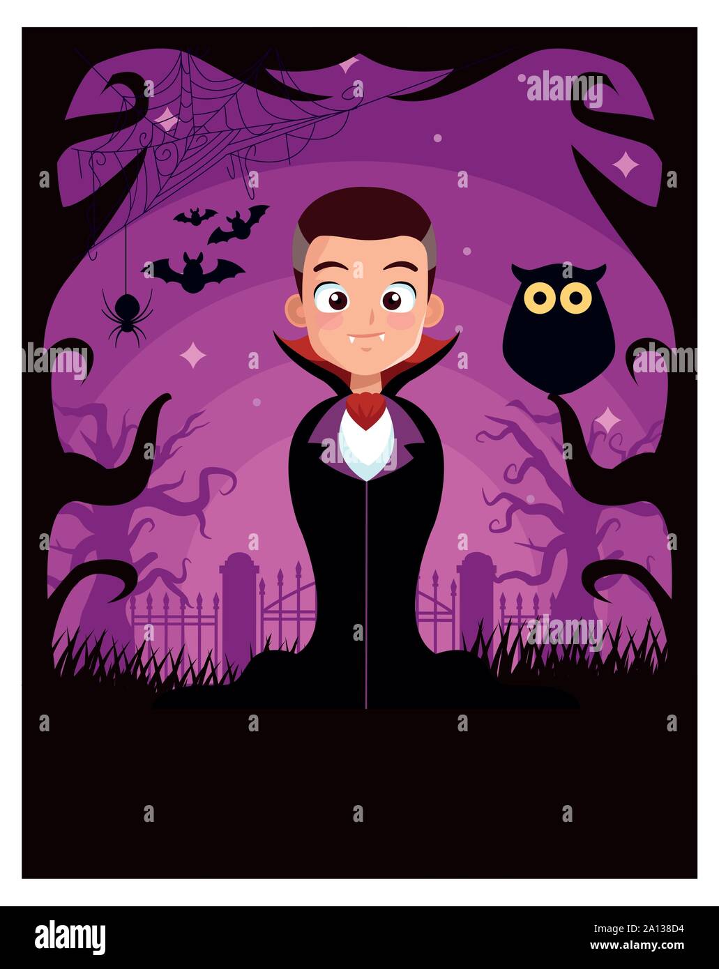 halloween dark scene with boy disguised dracula Stock Vector Image ...