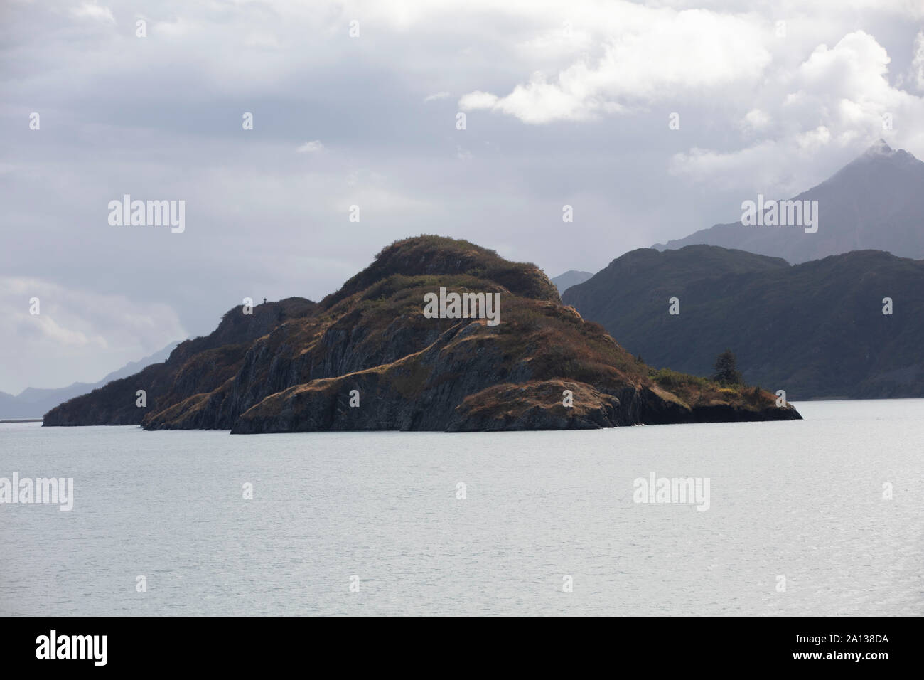 A big Rock/ Island in the middle of a lake, Kingcome Inlet Stock Photo