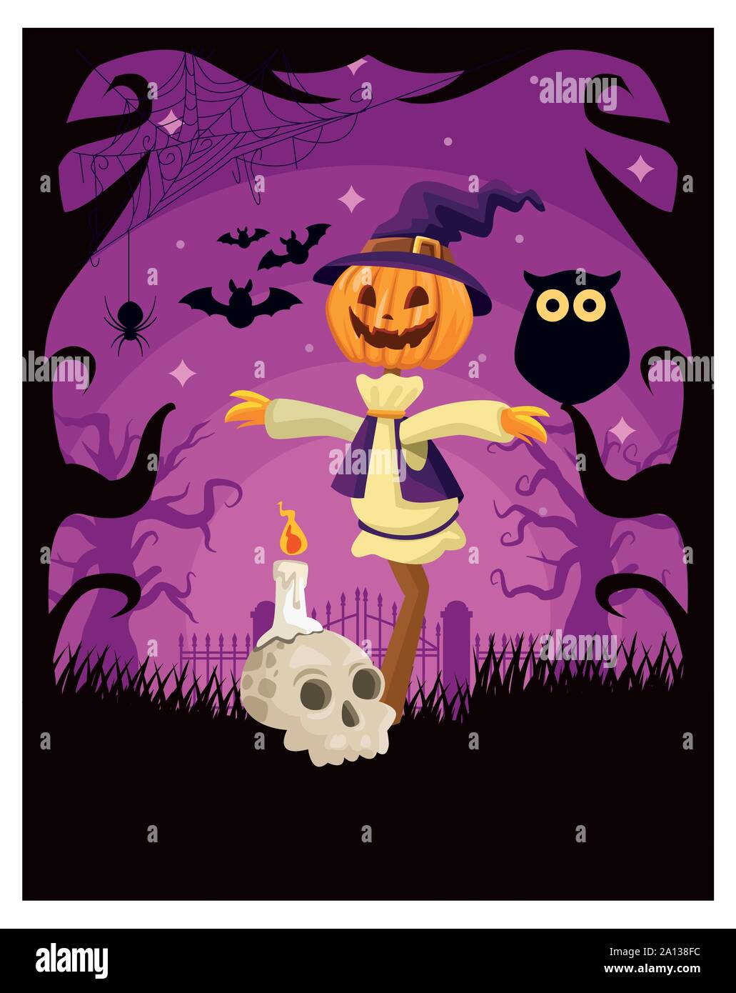 halloween dark scene with scarecrow pumpkin Stock Vector Image & Art ...