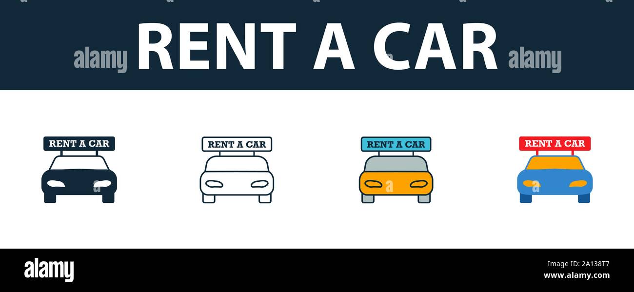 Rent A Car icon set. Four simple symbols in diferent styles from travel ...