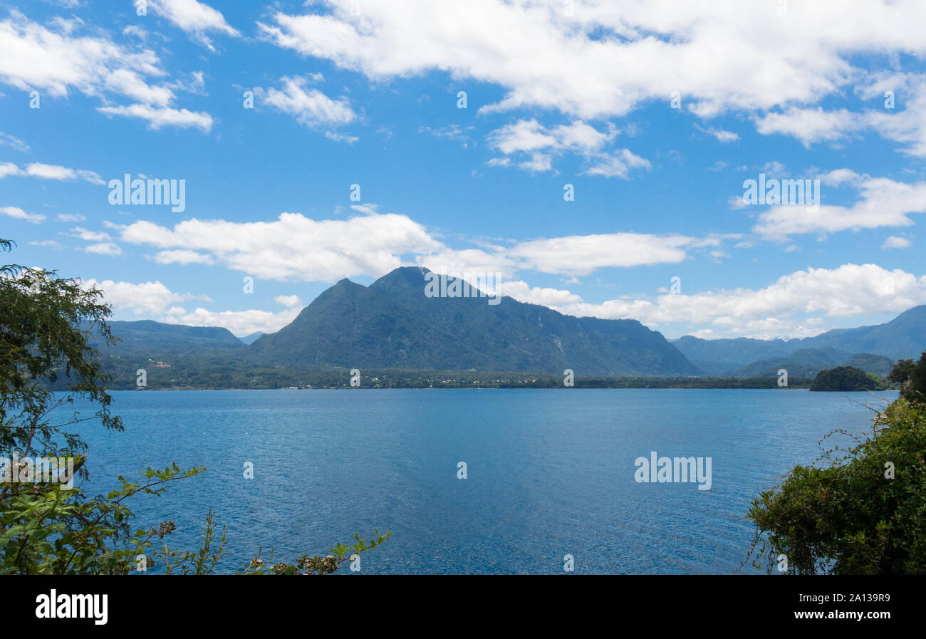 The Calafquen Lake, which straddles the border between the Araucania Region and Los Rios Region. It is one of the Seven Lakes. Patagonia Chile Stock Photo